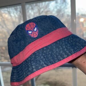 Marvel Spiderman Denim Hat reversible with colorful comic strip print on inside